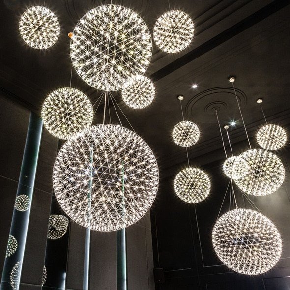 Modern brief Loft spark ball LED Pendant Light fixture Firework Ball stainless steel pendant Lamps home deco lighting 110-240V