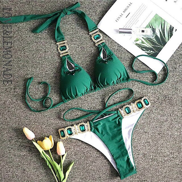 LOVE & LEMONADE Sexy Cut Out Women'S Bikini With Rhinestone Beads LMSW20