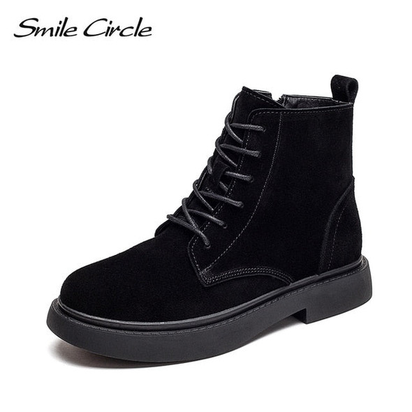 Smile Circle Autumn Ankle Boots Suede Leather women Flat platformShort Boots Ladies shoes winter boots