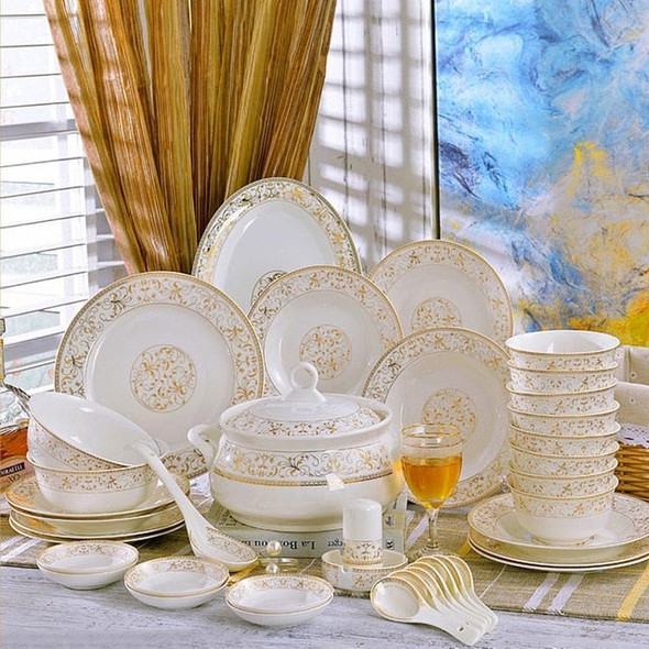 60 Heads jingdezhen ceramics chinese dishes dish set  посуда Soup Bowl Salad Noodles Bowl Plate Dinnerware Sets Tableware