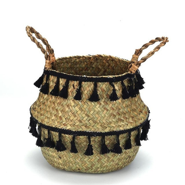 Handmade Bamboo Storage Baskets Seagrass Wicker Basket Garden Flower Pot Laundry Basket Container Toy Holder with White Tassel