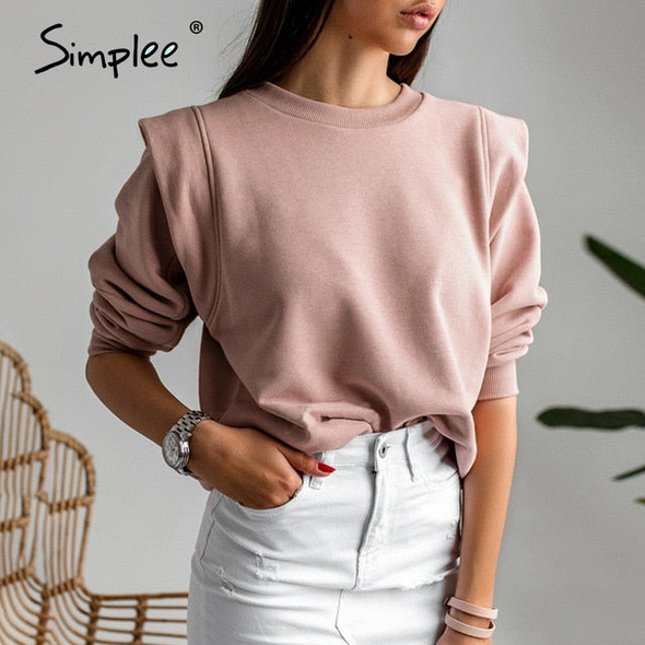 Simplee Casual slim ladies sweatshirt Pink knitted women streetwear pullover  Basic long sleeve autumn 2020 women outwear tops