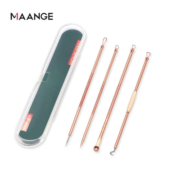 MAANGE 4Pc/Set Stainless Steel Blackhead Removal Kit Acne Blemish Pimple Extractor Remover Needles Cosmetic Face Cleaning Tool