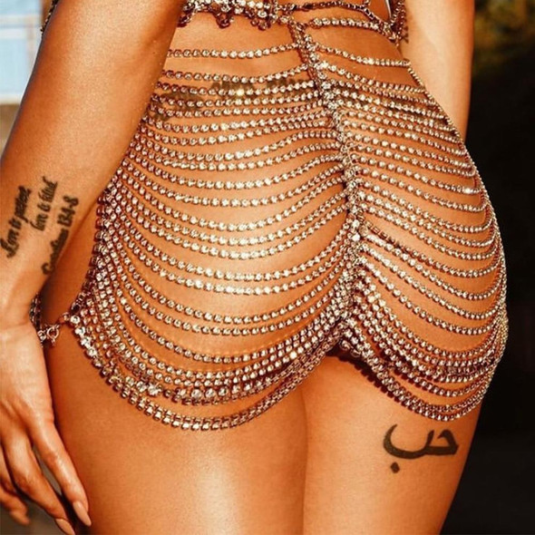 GLAMing Multi-layer Butt Body Chain Jewelry for Women Gold Night Club Sexy Tassel Rhinestone Thong Panties Bikini Jewellery