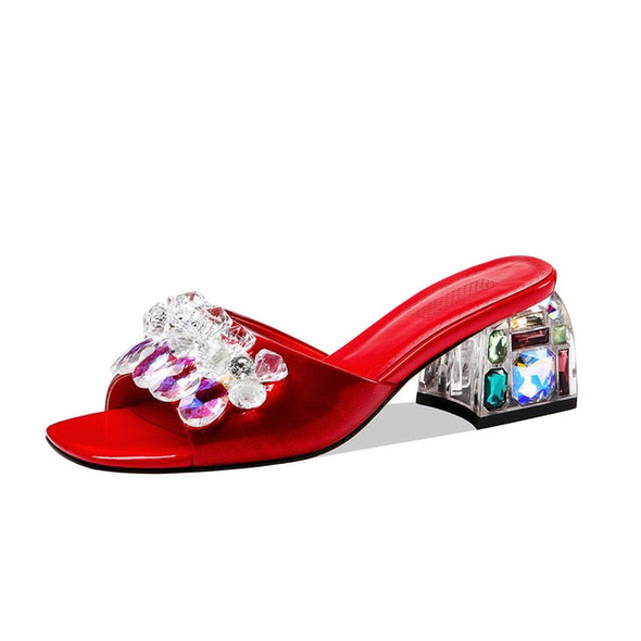 SOPHITINA Summer Female Slippers Leather Square Heel Style Crystal Strange Heel Buckle Party Shoes Sexy Women's Sandals SO514