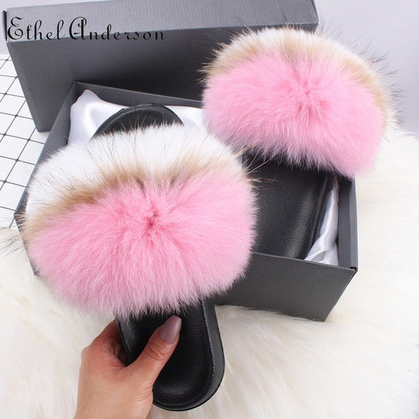 Fluffy Slides Sandals plush designer flip flops for women