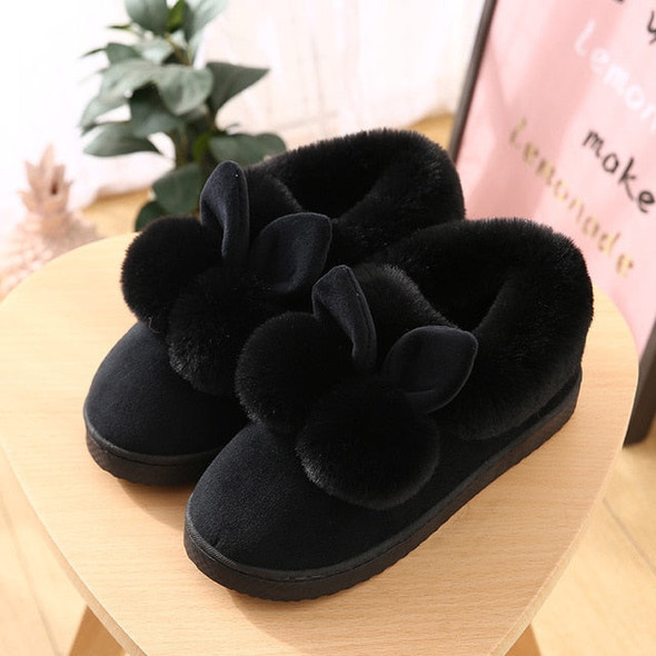 Winter Slippers Women Furry Slides Lovely Plush Rabbit Ball Cotton Shoes Thick Bottom Home Shoes Warm