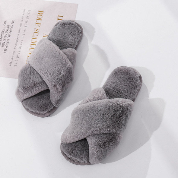 Winter Women House Slippers Faux Fur Fashion Warm Shoes Woman Slip on Flats Female cozy home