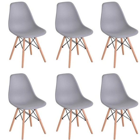 6Pcs/Set Dining Chair Nordic Style Office Chair Plastic Kitchen Chairs Wooden Feet Dining Room Living Room Chairs （White/Black)