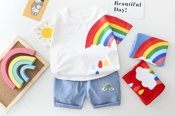 Rainbow Printed T-shirt And Denim Shorts