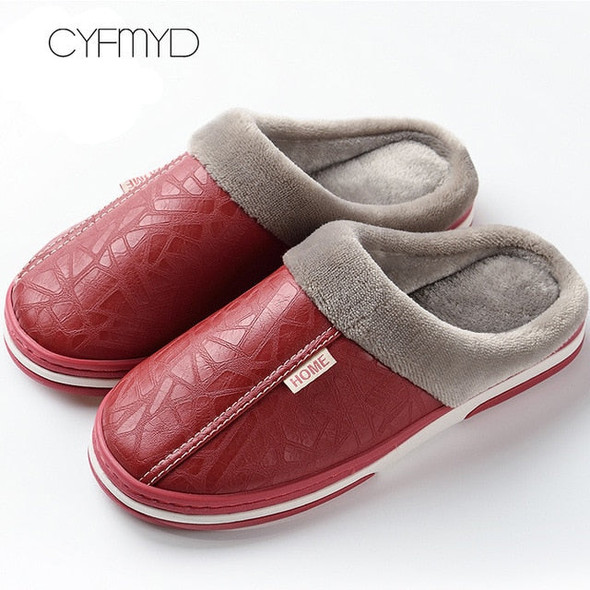 Men's slippers Home Winter Indoor Warm Shoes Thick Bottom Plush  Waterproof Leather House slippers man Cotton shoes 2020 New