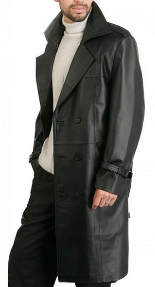 Augusta Black Leather Trench Coat Mens