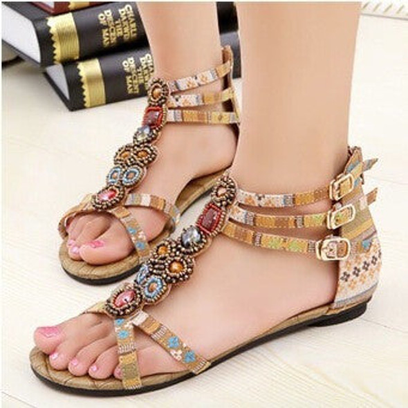 Flat Sandals Ankle T-strap Fashion Sandals Flat Beaded