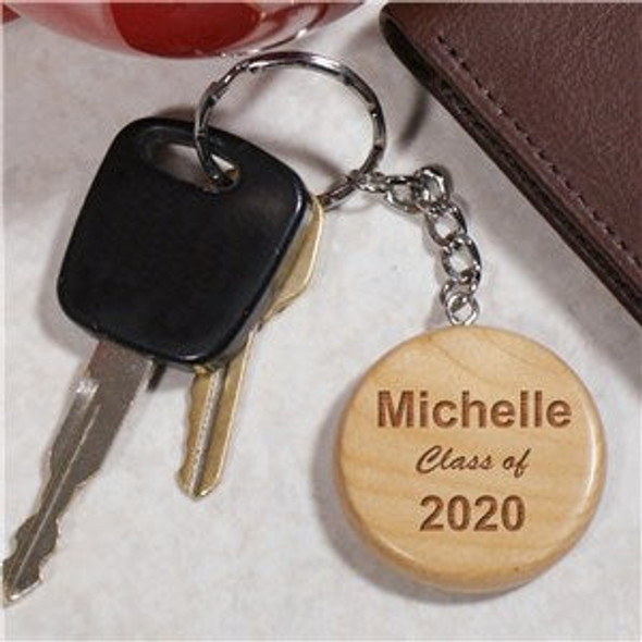 Engraved Class Of Wood Round Key Chain