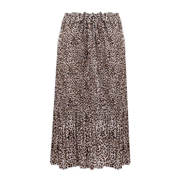 Pleated Long Maxi Leopard Printed Elastic Waist Skirt