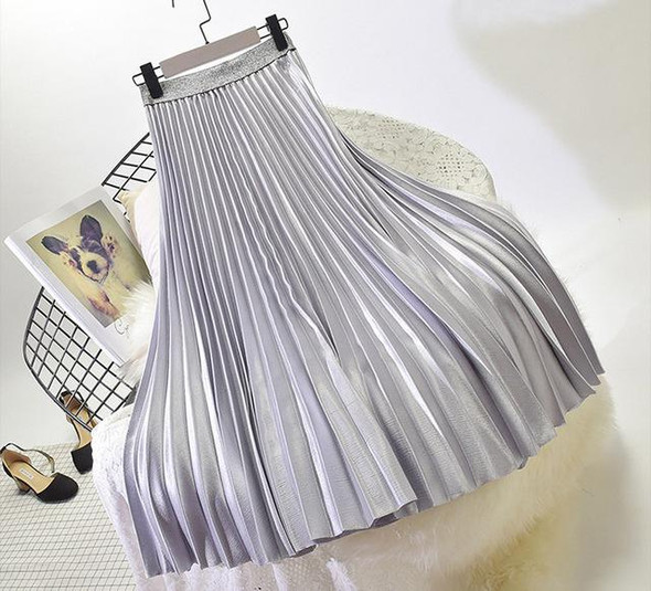 Metal Color Pleated Midi Skirt