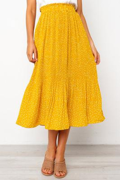 Dots Floral Print Pleated Midi Skirt