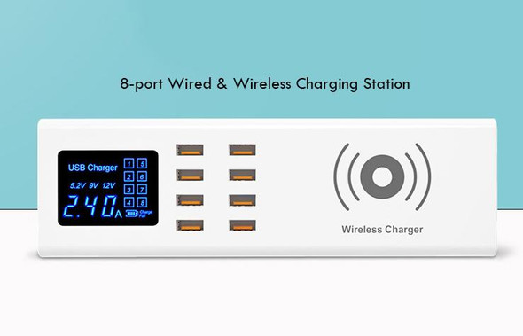 8-port Wired & Wireless Charge Station with Digital Display
