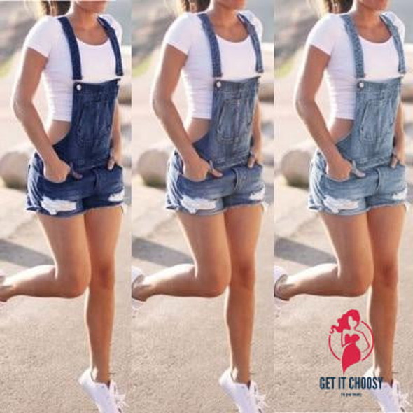 Women Summer Denim Bib Overalls Jeans Shorts Jumpsuits And Rompers Playsuit