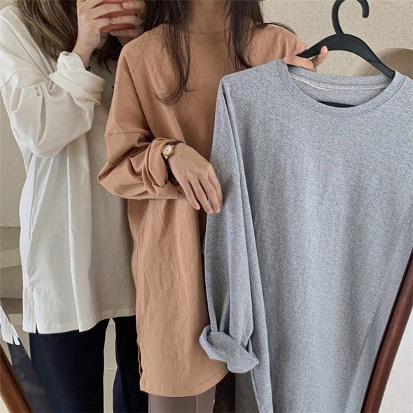 Loose T-Shirts Solid Bottoming Long Sleeve Casual Minimalist Style