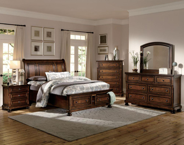 2159-1 Classic 4P Medium Brown Wood Queen Sleigh Platform Bedroom Set