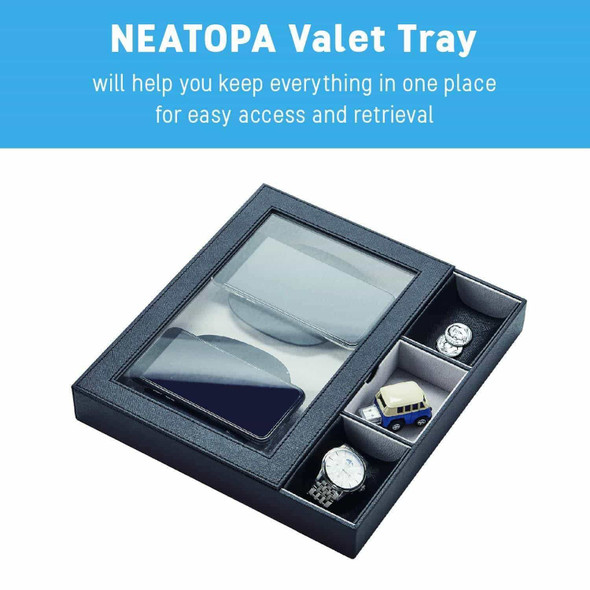 U NEATOPA Valet Tray Nightstand Organizer with Spacious Wireless Charging Station for Smart Devices and Catchall Tray for Keys, Cash, Coins, Watches, Credit Cards (Black)