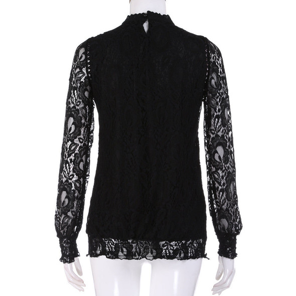 Solid Long Sleeve O Neck Lace Casual Tops  Blouse T-Shirt