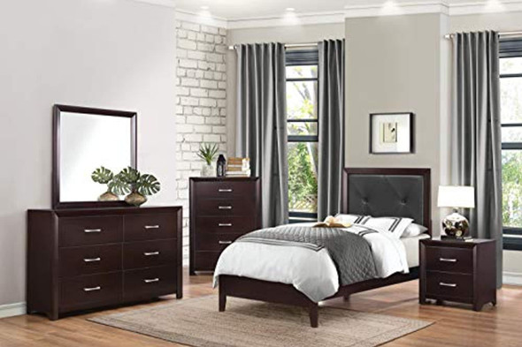 Earnest Casual 5PC Bedroom Set Full Bed, 2 Nightstand, Dresser, Mirror in Brown Espresso