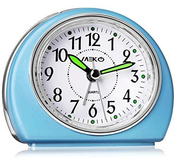 Alarm Clocks Non-Ticking for Bedrooms, MEKO Smart Tickless AA Battery Powered Travel Alarm Clock with Snooze and Nightlight, Silent No Ticking Bedside Clock(Blue)