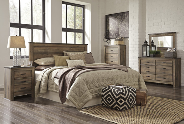 Cremona Brown Casual Bedroom Set: King/Cal King Panel Headboard, Dresser, Mirror, Nightstand, Chest