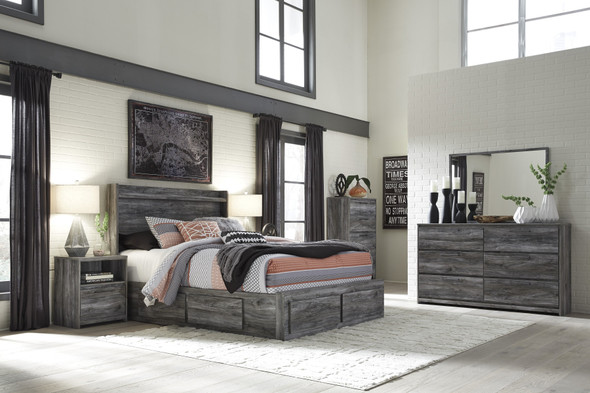 Bayside Casual Gray Bedroom Set: Queen 6 Drawers Storage Bed, Dresser, Mirror, 2 Nightstands, Chest