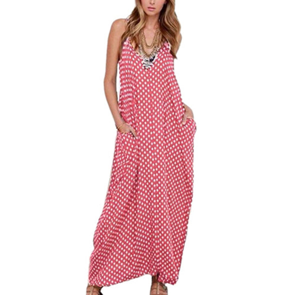 Polka Dot Print V Neck Maxi Long Bohemian Dress