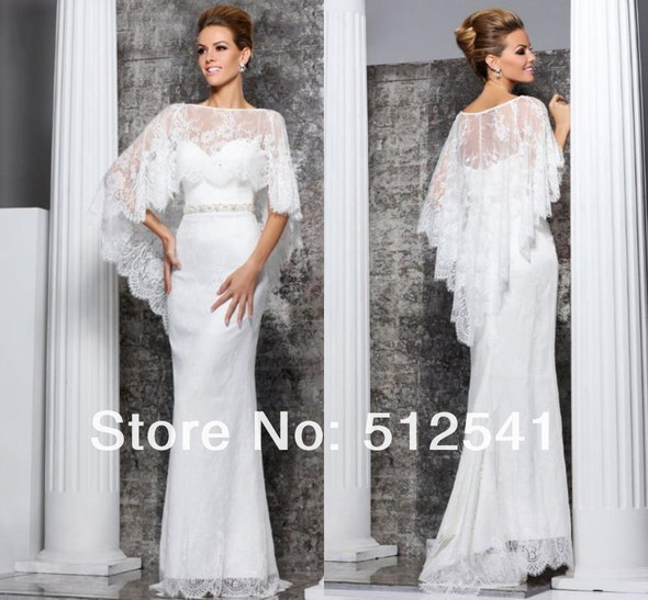 Free Shipping With Scarf White Lace Wedding Dresses Sheath Spaghetti Strap Sweep Train Satin Beads 2019 long vestido de noiva