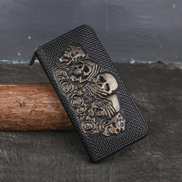 Leather Skull Pattern Wallet