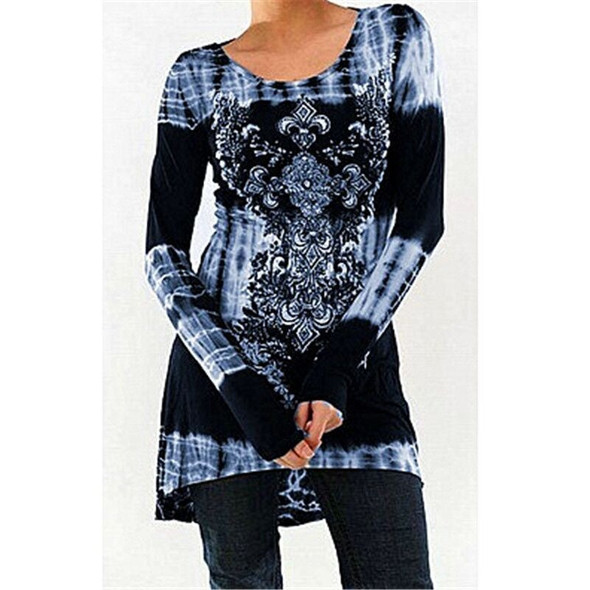 Women's fashion Long Sleeve O-neck Printing T-shirt Slim High Waist Tie Dye Tops