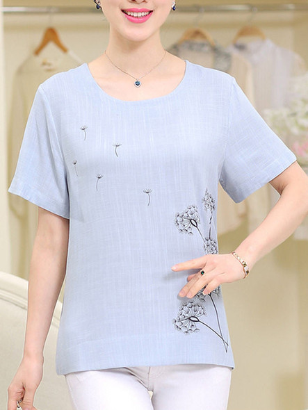 Casual Round Neck Dandelion Printed Short Sleeve T-Shirt