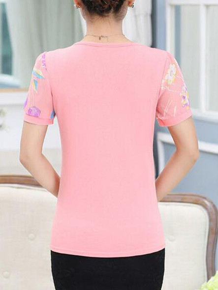 Casual Rhinestone Printed Round Neck Short Sleeve T-Shirt