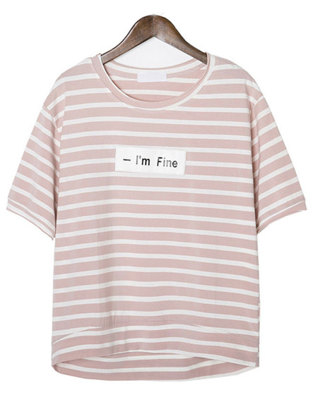 Casual Round Neck Letters Striped Short Sleeve T-Shirt