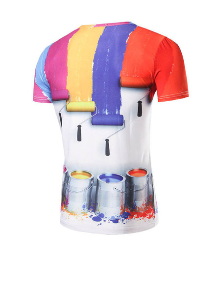 Casual Color Block Round Neck Paint Printed T-Shirt