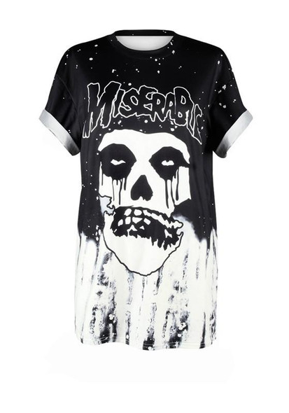 Black Skull Head Print Round Neck Short Sleeve Halloween T-Shirt