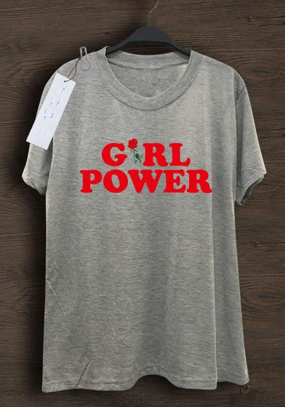 Grey "Girl Power" Rose Print Casual Going out T-Shirt