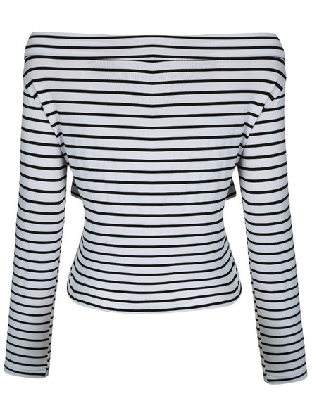 Casual Off Shoulder Striped Basic Long Sleeve T-Shirt