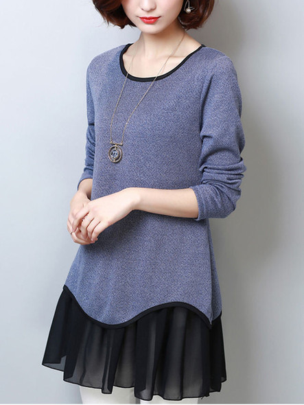 Casual Contrast Trim Patchwork Color Block Long Sleeve T-Shirt