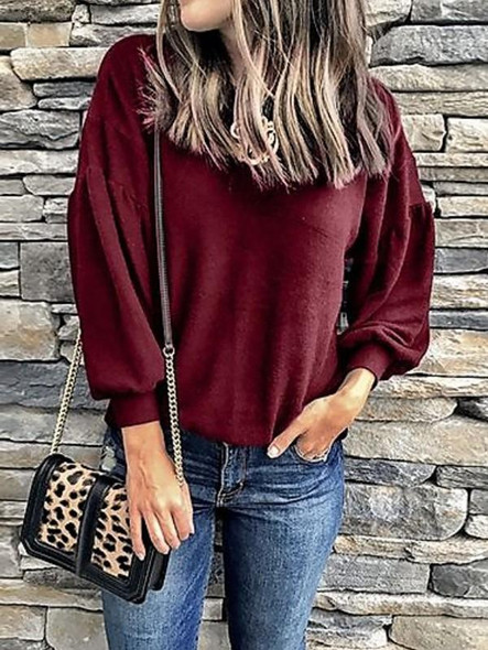 Red Round Neck Long Sleeve Oversize Casual T-Shirt