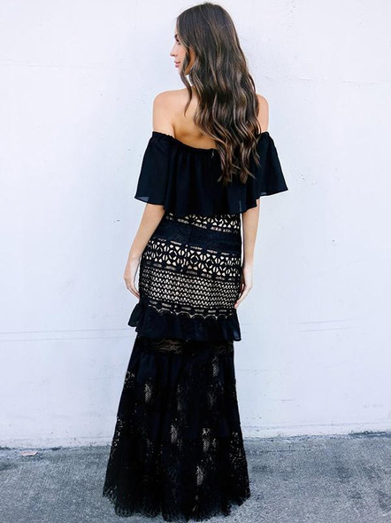 Off-the-shoulder Falbala Lace Maxi Dress