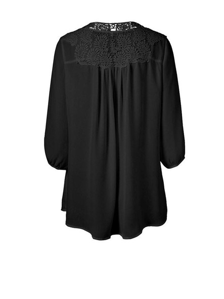 Casual V-Neck Brief Decorative Lace Plain Plus Size Blouse