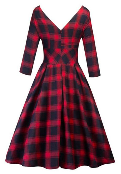 Red Plaid Backless Tutu Prom Evening Party Elegant Midi Dress