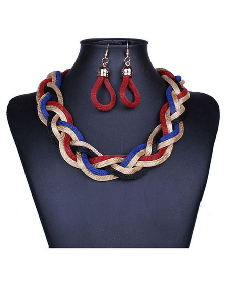 Casual A Suit Of Stylish Braided Chain Necklace And Earring