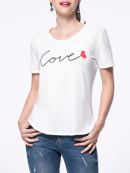 Casual Love Printed Curved Hem Short Sleeve T-Shirt