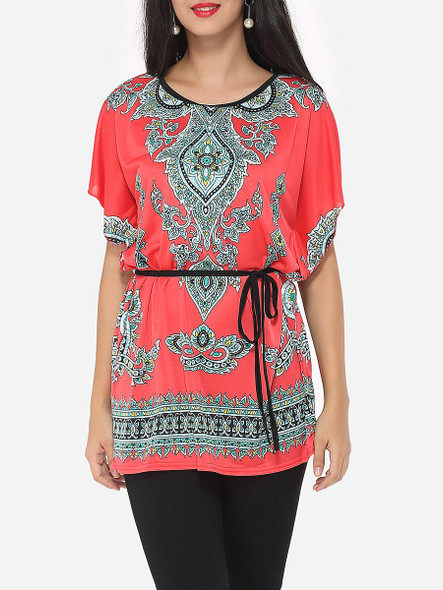 Casual Paisley Printed Batwing Extraordinary Round Neck Short-sleeve-t-shirt